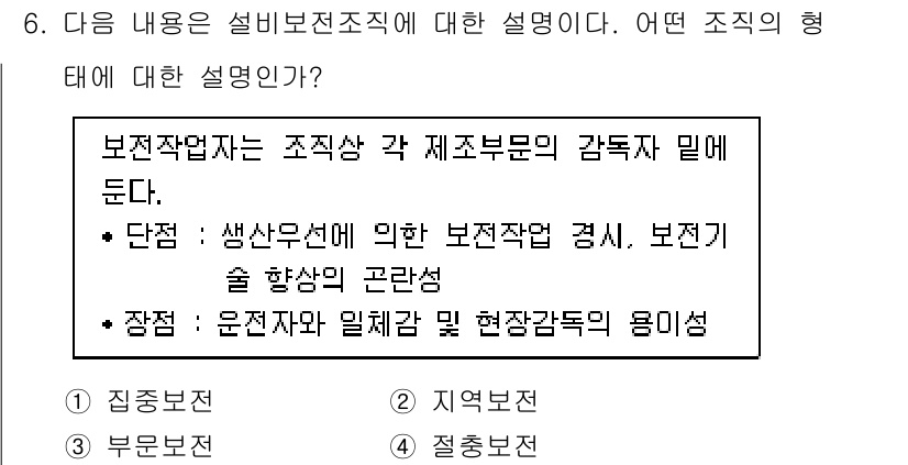 철도차량정비기능장 2016년 6번 - 주어진 설명은 보존작업자가 특정 지역 내에서 각 제조부문의 감독자와 밀접... 에 관한 핵심 기출문제