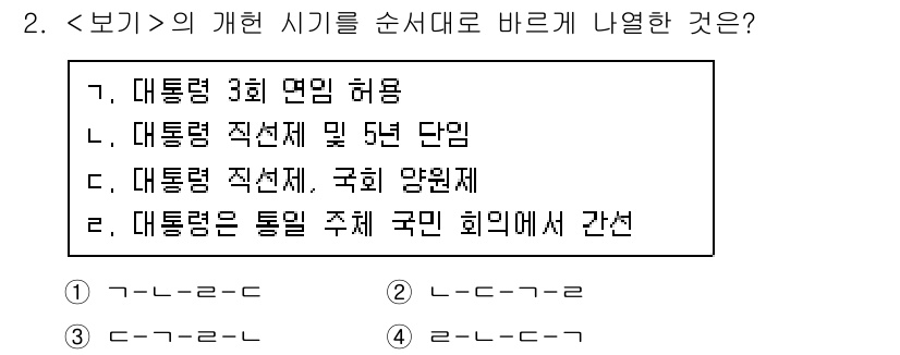 9급_지방직_공무원_서울시_한국사(유공자) 2020년 2번 - 이 문제는 대통령 선거에 관한 사항을 올바른 순서로 나열하는 것입니다. ... 에 관한 핵심 기출문제