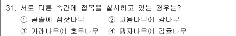 임업종묘기능사 2015년 31번 - 서로 다른 속간에 접목을 실시하는 경우는 식물의 생리적 한계를 초월하기 ... 에 관한 핵심 기출문제