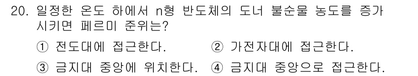 반도체커스텀레이아웃산업기사 2016년 20번 - 주어진 문제는 n형 반도체에서 도너 불순물이 전도대에 접근하는 과정에 대... 에 관한 핵심 기출문제