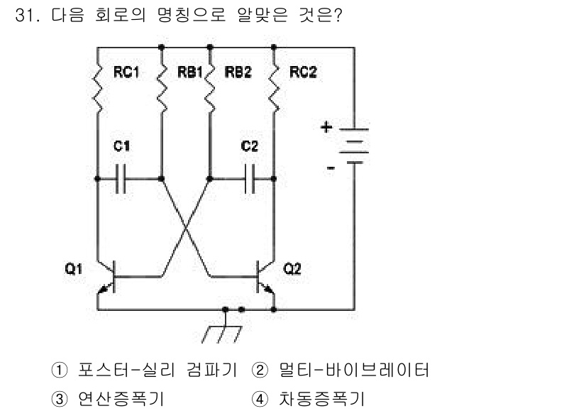 반도체커스텀레이아웃산업기사 2016년 31번 - 주어진 회로는 멀티-바이브레이터 회로입니다. 이 회로는 Q1과 Q2 트랜... 에 관한 핵심 기출문제