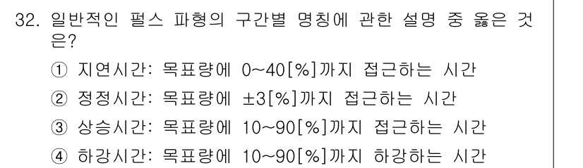 반도체커스텀레이아웃산업기사 2018년 32번 - 상승시간은 목표량에 대해 10~90[%]까지 접근하는 시간을 의미합니다.... 에 관한 핵심 기출문제