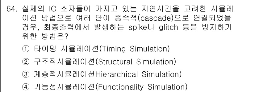 반도체커스텀레이아웃산업기사 2018년 64번 - 주어진 문제에서 IC 소자 간 상호작용으로 인해 발생하는 spike나 g... 에 관한 핵심 기출문제
