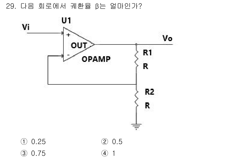 반도체커스텀레이아웃산업기사 2019년 29번 - 주어진 회로에서 OPAMP는 비반전 증폭기로 작동합니다. 비반전 증폭기의... 에 관한 핵심 기출문제