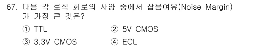 반도체커스텀레이아웃산업기사 2019년 67번 - 잡음 여유(Noise Margin)는 로직 회로의 신뢰성을 나타내는 중요... 에 관한 핵심 기출문제