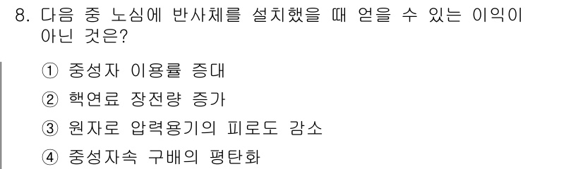 원자력기사 2015년 8번 - 반사체를 설치하는 주된 목적은 방사능 안전성을 강화하고 핵연료의 사용 효... 에 관한 핵심 기출문제