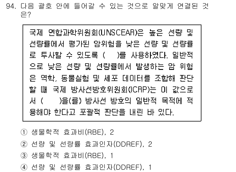 원자력기사 2015년 94번 - 주어진 질문은 핵호의 평가에 대한 내용으로, 상대적으로 낮은 선량에서의 ... 에 관한 핵심 기출문제