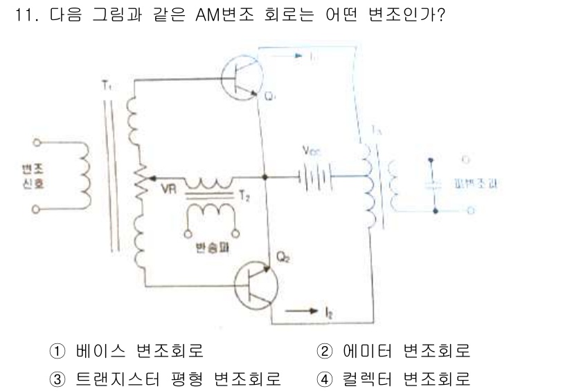 무선설비기사 2020년 11번 - 주어진 회로는 두 개의 트랜지스터(Q1, Q2)를 이용한 EM 변조 회로... 에 관한 핵심 기출문제