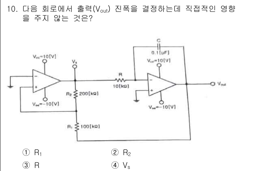 무선설비산업기사 2020년 10번 - R1, R2, R는 전압 분배 및 이득에 직접적인 영향을 미치는 요소들입... 에 관한 핵심 기출문제