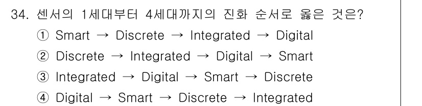 IoT지식능력검정 2018년 34번 - 센서의 진화는 기술 발전에 따라 이루어집니다. 1세대는 Discrete(... 에 관한 핵심 기출문제