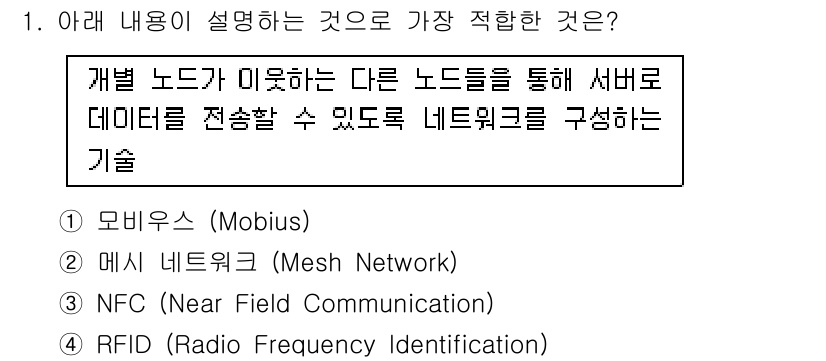 IoT지식능력검정 2020년 1번 - 주어진 내용은 '개발 노드'가 다른 노드를 통해 데이터를 전송하는 방식에... 에 관한 핵심 기출문제