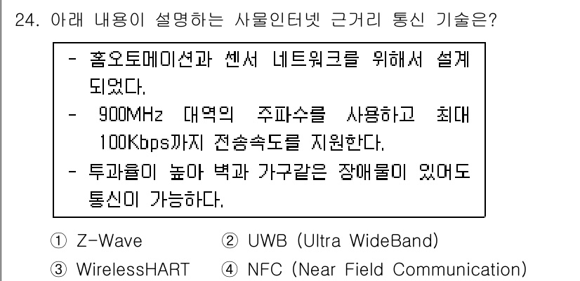 IoT지식능력검정 2020년 24번 - 이 문제는 사물인터넷 커뮤니케이션 기술에 대한 설명이다. 주어진 설명은 ... 에 관한 핵심 기출문제