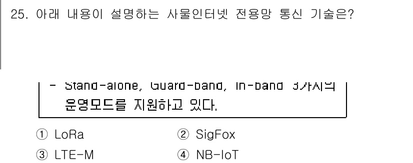 IoT지식능력검정 2020년 25번 - 주어진 설명에서 'Stand-alone, Guard-band, In-ba... 에 관한 핵심 기출문제