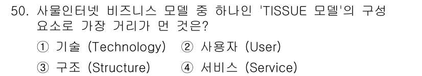 IoT지식능력검정 2020년 50번 - 'TISSUE 모델'에서 가장 중요한 구성 요소는 '구조(Structur... 에 관한 핵심 기출문제