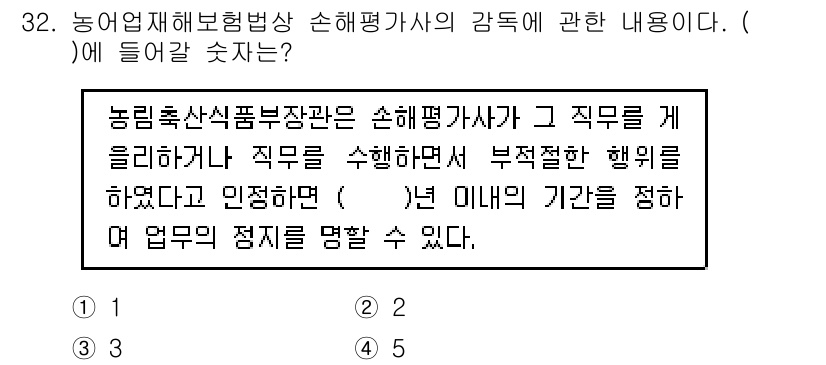 손해평가사 2020년 32번 - 정답 '1'은 손해평가사가 부적절한 행위를 인정받았을 때, 그에 대한 징... 에 관한 핵심 기출문제