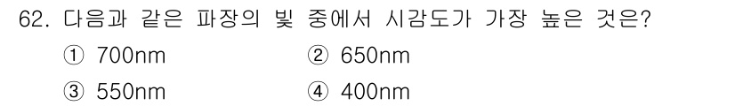 인쇄설계기사 2015년 62번 - 시감도는 인간의 눈이 특정 파장의 빛에 대해 얼마나 민감한지를 나타냅니다... 에 관한 핵심 기출문제