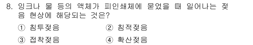 인쇄설계기사 2015년 8번 - 주어진 문제는 액체가 고체 표면에 부딪힐 때 발생하는 현상을 묻고 있습니... 에 관한 핵심 기출문제