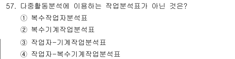 품질경영산업기사 2018년 59번 - 다중활동분석에 사용되는 작업분석표는 다양한 작업과 관련된 정보를 포함해야... 에 관한 핵심 기출문제