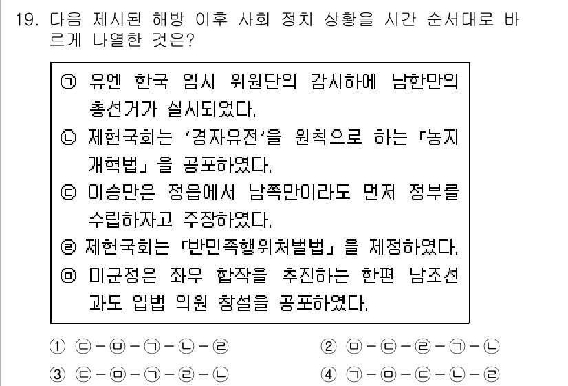 경찰공무원(순경)_한국사 2020년 19번 - 해방 이후 사회 정치는 여러 사건과 법 제정으로 이어졌고, 3번 문장은 ... 에 관한 핵심 기출문제