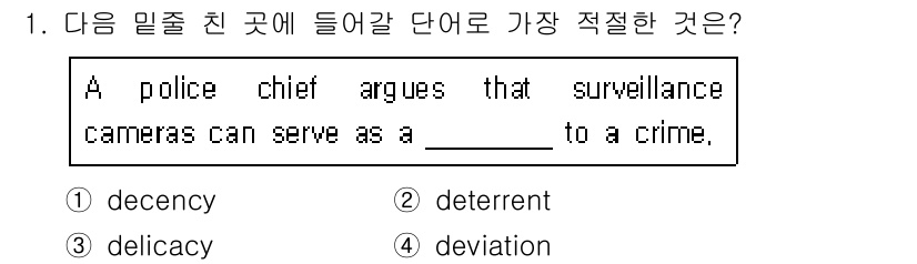 경찰공무원(순경)_영어 2020년 1번 - 주어진 문장에서 경찰서장이 CCTV가 범죄에 대한 '_____' 역할을 ... 에 관한 핵심 기출문제