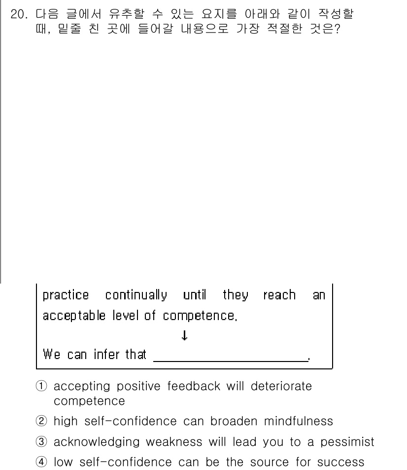 경찰공무원(순경)_영어 2020년 20번 - 주어진 문장에서 "acceptable level of competence... 에 관한 핵심 기출문제