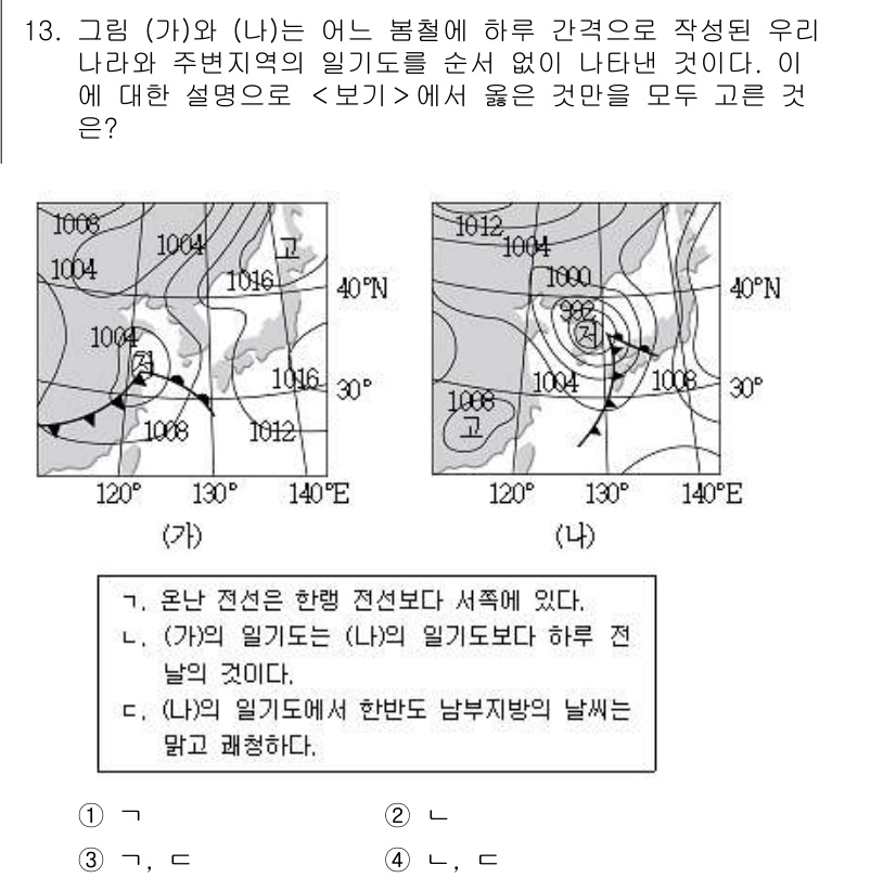 9급_지방직_공무원_과학 2015년 13번 - 문제에서 주어진 두 그림은 기압 배치와 관련이 있습니다. '가'의 경우,... 에 관한 핵심 기출문제