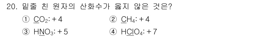 9급_지방직_공무원_과학 2015년 20번 - 산화수 변화의 관점에서 CO₂, CH₄, HNO₃, HClO₄의 산화수를... 에 관한 핵심 기출문제