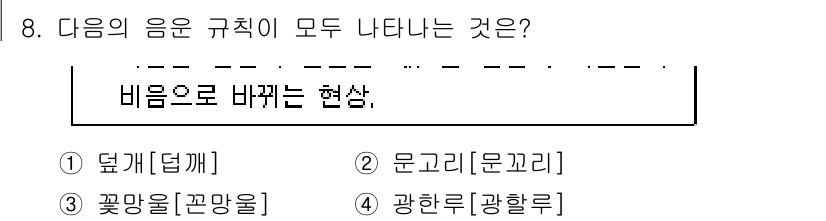 9급_지방직_공무원_국어 2015년 8번 - 주어진 문제에서 "비음으로 바뀌는 현상"을 묻고 있습니다. '꽃망울'은 ... 에 관한 핵심 기출문제