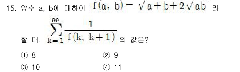 9급_지방직_공무원_수학 2015년 15번 - 주어진 함수 \( f(a, b) = \sqrt{a} + b + 2\sqr... 에 관한 핵심 기출문제