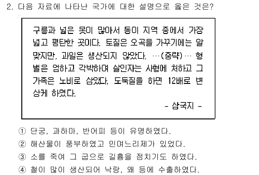 9급_지방직_공무원_한국사 2015년 2번 - 이 문제는 특정 지역의 지리적, 경제적 특성을 설명하고 있습니다. 주어진... 에 관한 핵심 기출문제