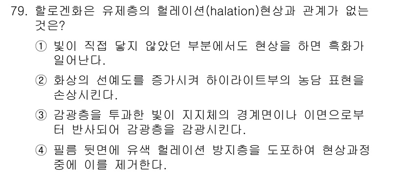 디지털인쇄산업기사 2019년 79번 - 할로겔로와 유제종의 헬레이션 현상은 빛의 반사 및 굴절에 의한 광학적 현... 에 관한 핵심 기출문제