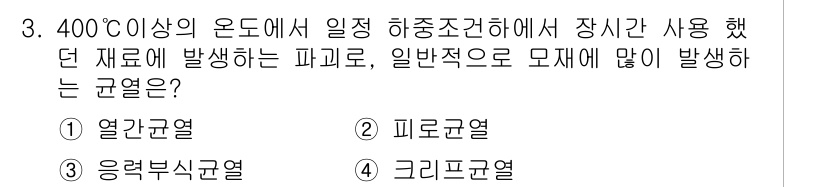 침투비파괴검사기사 2021년 3번 - 400°C 이상의 온도에서 재료가 일어나는 파괴 현상 중 일반적으로 많이... 에 관한 핵심 기출문제