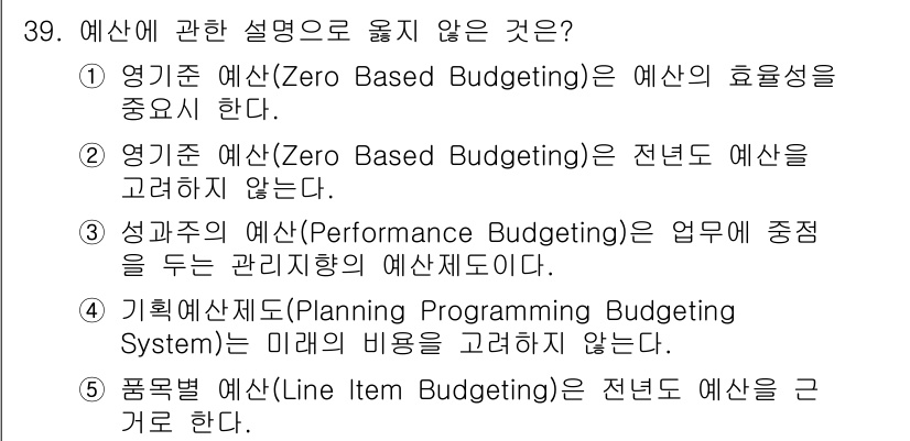 사회복지사_1급(3교시)(구) 2021년 39번 - 4번이 정답인 이유는 기획예산제도는 미래의 비용을 고려하는 방식으로, 과... 에 관한 핵심 기출문제