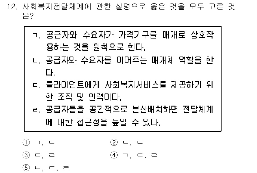 사회복지사_1급(3교시) 2021년 12번 - 정답이 '5'인 이유는 각 선택지에서 사회복지 전달체계의 역할과 기능에 ... 에 관한 핵심 기출문제