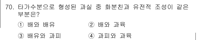 시설원예기사 2021년 70번 - 타가수분으로 형성된 과실은 서로 다른 품종 간의 교배 결과로 발생합니다.... 에 관한 핵심 기출문제