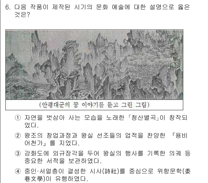 계리직공무원_한국사 2021년 6번 - 정답이 '2'인 이유는 이 작품이 왕조의 창립 과정과 왕실 선조들의 업적... 에 관한 핵심 기출문제