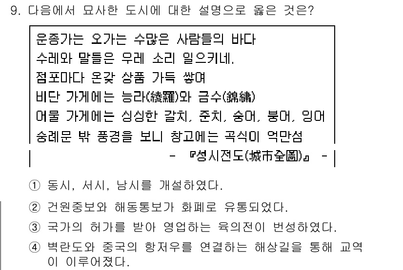 계리직공무원_한국사 2021년 9번 - 이 문제는 도시의 특징을 설명하는 내용으로, '수많은 사람들의 바다'와 ... 에 관한 핵심 기출문제