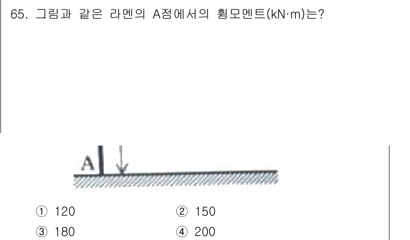 전기철도산업기사 2020년 65번 - A점에서의 힘 모멘트를 구하기 위해서는 A점에 작용하는 힘과 힘의 작용선... 에 관한 핵심 기출문제