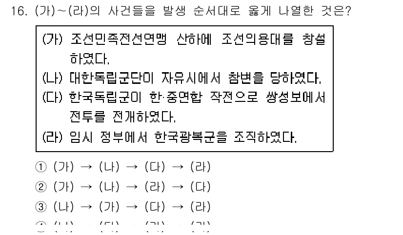 소방공무원(공개)_한국사(구) 2020년 16번 - 이 문제의 정답이 '4'인 이유는 사건의 흐름을 시간 순서에 따라 정리했... 에 관한 핵심 기출문제