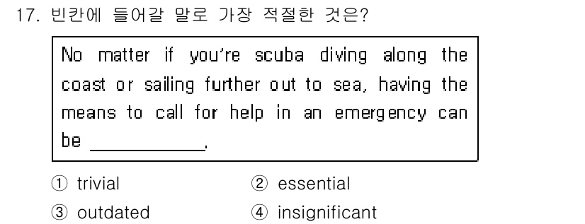 소방공무원(경력)_생활영어(구) 2021년 17번 - 문장에서 긴급 상황에서의 도움 요청 수단이 중요하다는 의미를 전달하고 있... 에 관한 핵심 기출문제