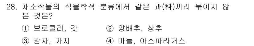 농산물품질관리사_1차 2016년 28번 - 정답 '2'인 이유는 양배추와 상추가 모두 '엽채'에 해당하는 채소이기 ... 에 관한 핵심 기출문제