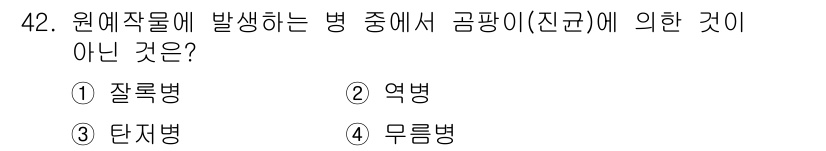 농산물품질관리사_1차 2016년 42번 - 문제에서 묻는 것은 곰팡이(진균)에 의해 발생하지 않는 병인데, '무름병... 에 관한 핵심 기출문제