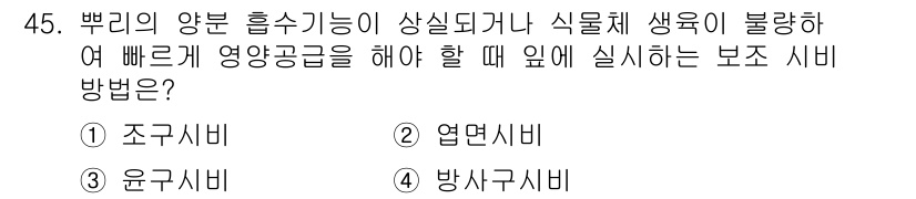 농산물품질관리사_1차 2018년 45번 - 부리의 양분 흡수 기능이 상실되거나 식물체 생육이 불량할 때는 신속히 영... 에 관한 핵심 기출문제