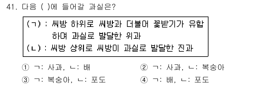 농산물품질관리사_1차 2020년 41번 - 문제에서 (가)와 (나)는 서로 다른 두 가지 식물의 과실로 이뤄진 조합... 에 관한 핵심 기출문제