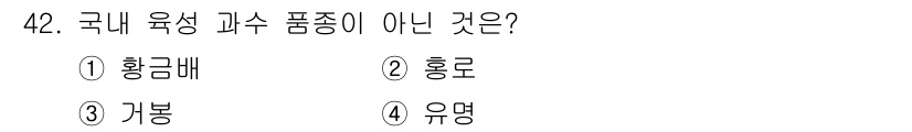 농산물품질관리사_1차 2020년 42번 - 정답은 '3'번 거봉입니다. 거봉은 일본에서 육성된 포도 품종으로, 국내... 에 관한 핵심 기출문제