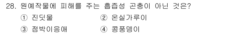 농산물품질관리사_1차 2021년 28번 - 정답 '4'인 콩풍덩이는 원예작물에 영향을 주지 않는 비해롭고 방해가 되... 에 관한 핵심 기출문제