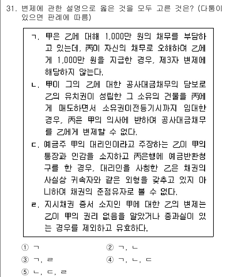 변리사_1차(2교시) 2021년 31번 - 문제에서 요구하는 내용은 채무와 관련된 법적 설명의 정확성을 판단하는 것... 에 관한 핵심 기출문제