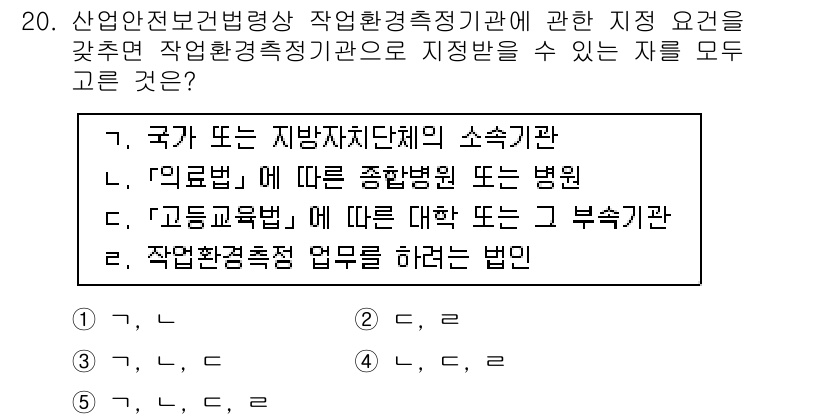 산업안전지도사 2021년 20번 - 작업환경측정기관으로 인정받기 위해서는 해당 기관이 법적으로 지정된 바와 ... 에 관한 핵심 기출문제