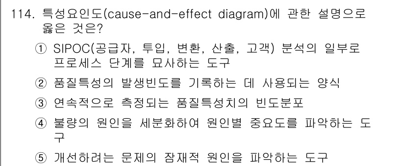 가맹거래사 2021년 114번 - . 개념화된 문제의 잠재적 원인을 파악하는 도구는 특정 요인과 결과 간의... 에 관한 핵심 기출문제