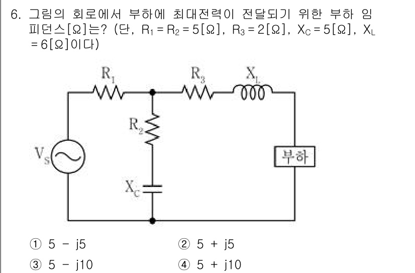 9급_국가직_공무원_전기이론 2021년 6번 - 문제는 직류 회로의 임피던스를 구하는 것이며, 주어진 저항 R1, R2,... 에 관한 핵심 기출문제
